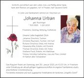 Traueranzeige Johanna Urban
