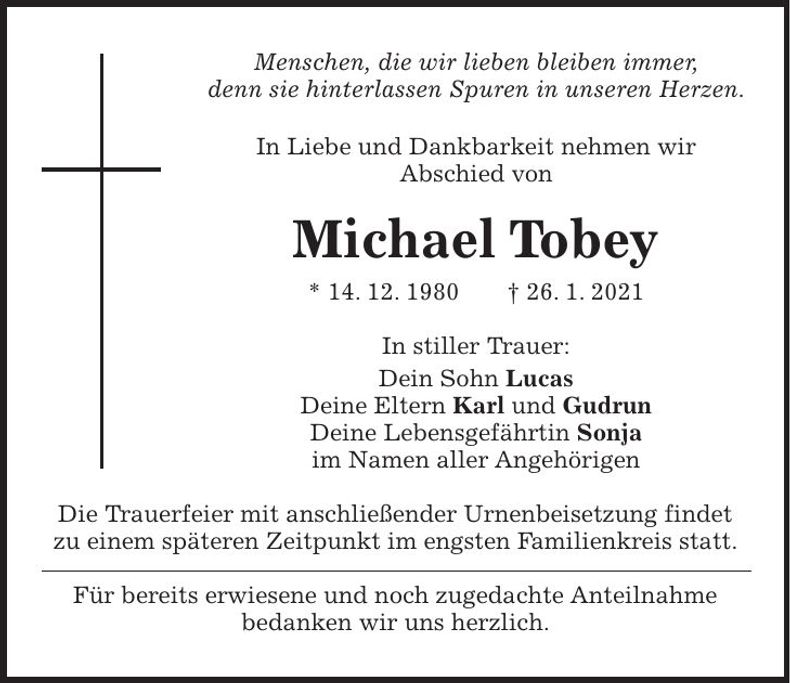Traueranzeige Michael Tobey