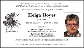 Traueranzeige Helga Hoyer