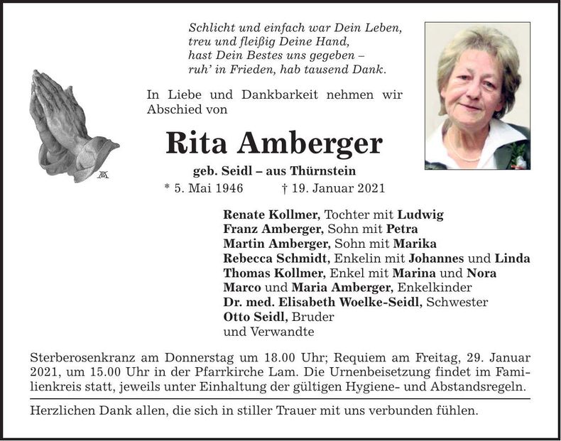 Traueranzeige Rita Amberger