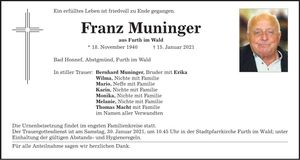 Traueranzeige Franz Muninger
