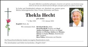 Traueranzeige Thekla Hecht