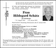 Traueranzeige Hildegard Schätz