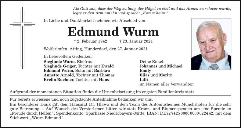 Traueranzeige Edmund Wurm