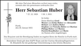 Traueranzeige Sebastian Huber