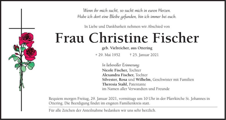 Traueranzeige Christine Fischer