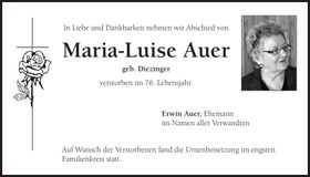 Traueranzeige Maria-Luise Auer