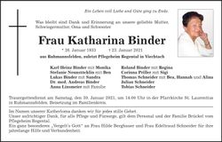 Traueranzeige Katharina Binder