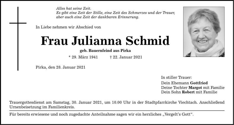Traueranzeige Julianna Schmid
