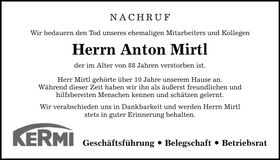 Traueranzeige Anton Mirtl