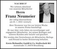 Traueranzeige Franz Neumeier