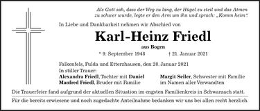 Traueranzeige Karl-Heinz Friedl