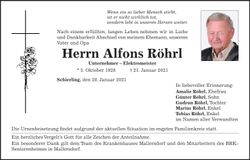 Traueranzeige Alfons Röhrl
