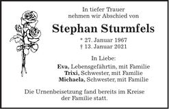 Traueranzeige Stephan Sturmfels