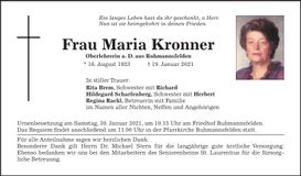 Traueranzeige Maria Kronner