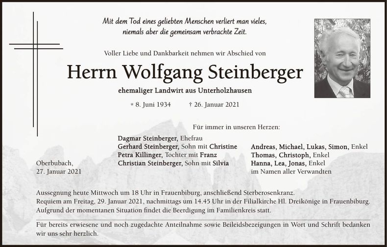 Traueranzeige Wolfgang Steinberger