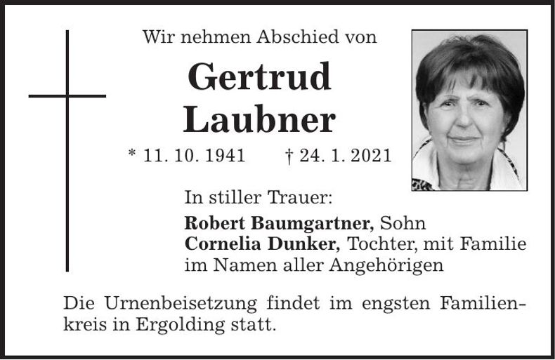 Traueranzeige Gertrud Laubner