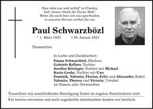 Traueranzeige Paul Schwarzbözl