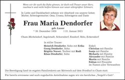 Traueranzeige Maria Dendorfer