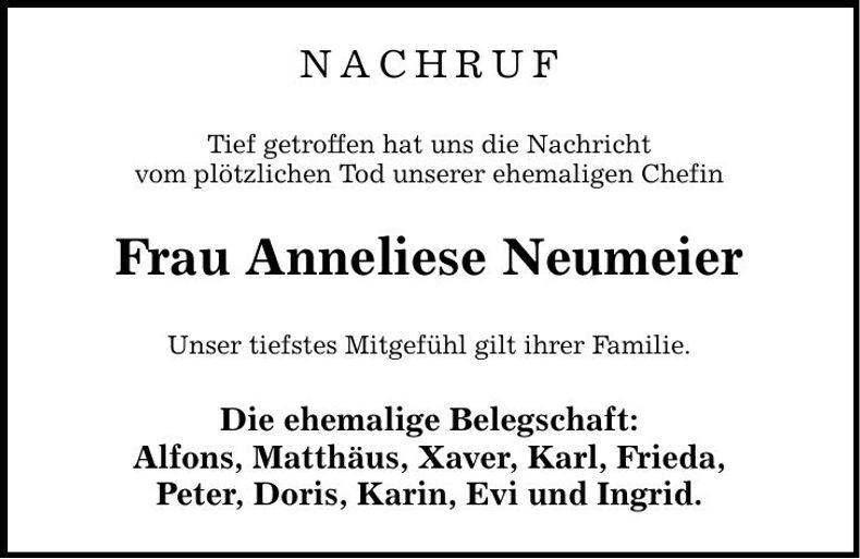 Traueranzeige Anneliese Neumeier
