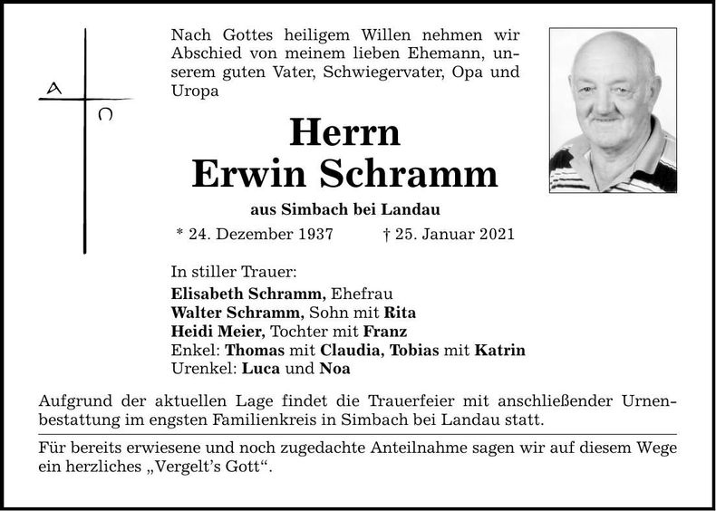 Traueranzeige Erwin Schramm