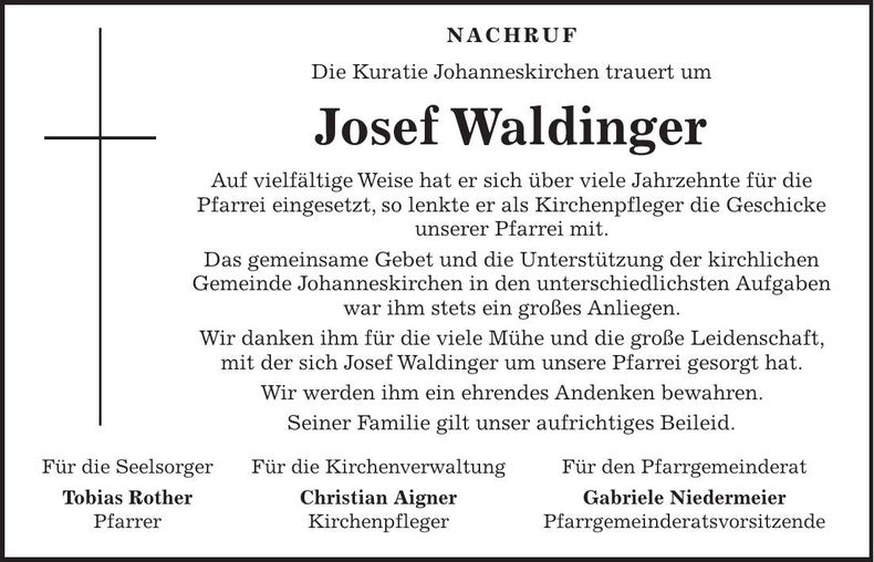 Traueranzeige Joseph Waldinger