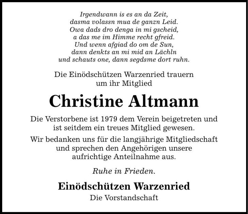 Traueranzeige Christine Altmann