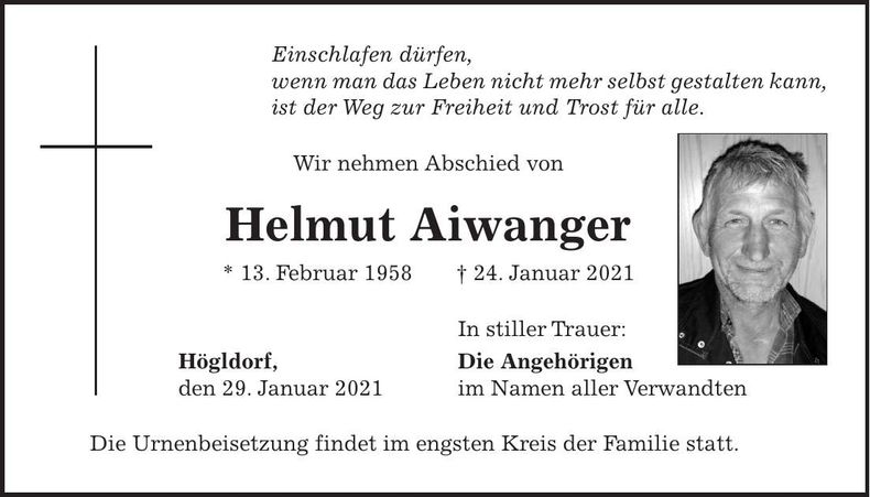 Traueranzeige Helmut Aiwanger