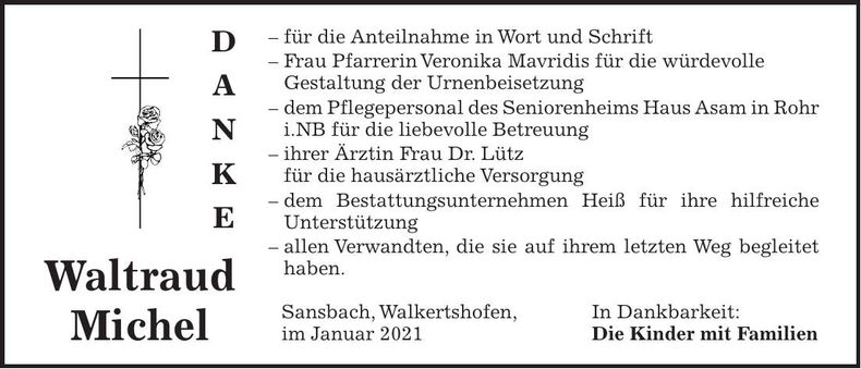 Traueranzeige Waltraud Michel