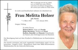 Traueranzeige Melitta Holzer