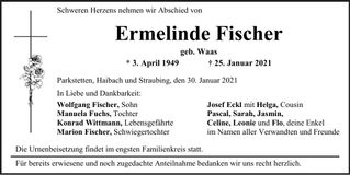 Traueranzeige Ermelinde Fischer