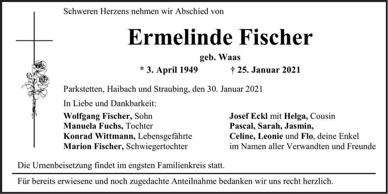 Traueranzeige Ermelinde Fischer