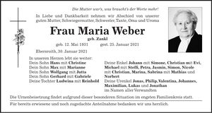 Traueranzeige Maria Weber