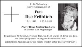 Traueranzeige Ilse Fröhlich