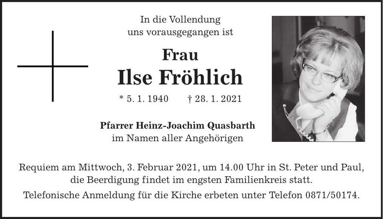 Traueranzeige Ilse Fröhlich