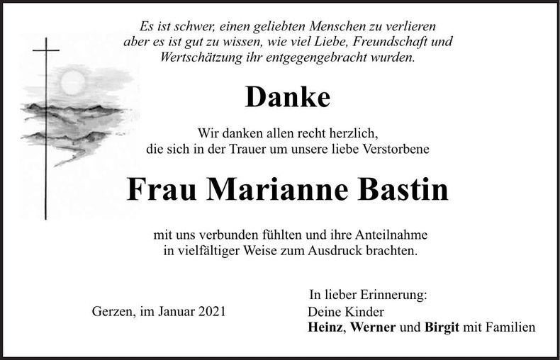 Traueranzeige Marianne Bastin