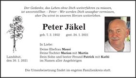 Traueranzeige Peter Jäkel