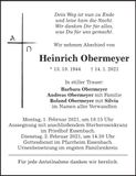 Traueranzeige Heinrich Obermeyer