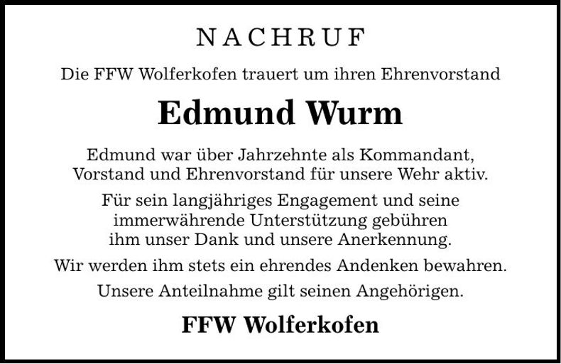 Traueranzeige Edmund Wurm