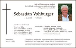 Traueranzeige Sebastian Vohburger