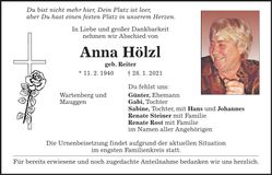 Traueranzeige Anna Hölzl