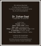 Traueranzeige Zoltan Dr. Gaal