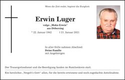 Traueranzeige Erwin Luger