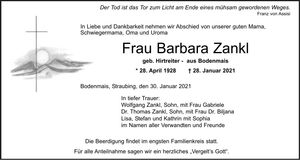 Traueranzeige Barbara Zankl