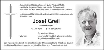 Traueranzeige Josef Greil