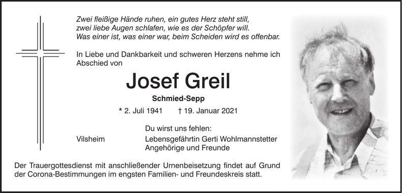 Traueranzeige Josef Greil