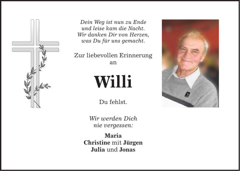 Traueranzeige Willi Hastreiter