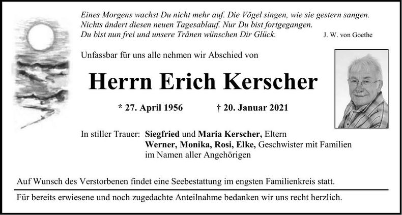 Traueranzeige Erich Kerscher