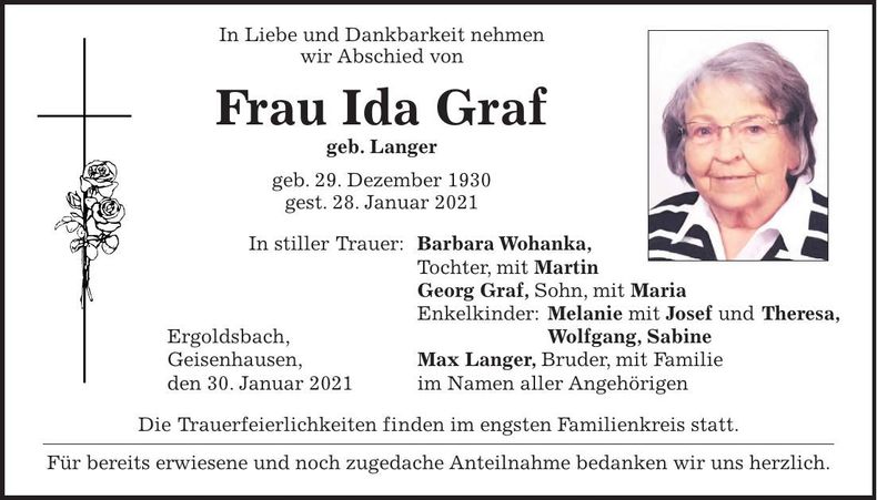 Traueranzeige Ida Graf