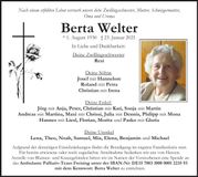 Traueranzeige Berta Welter